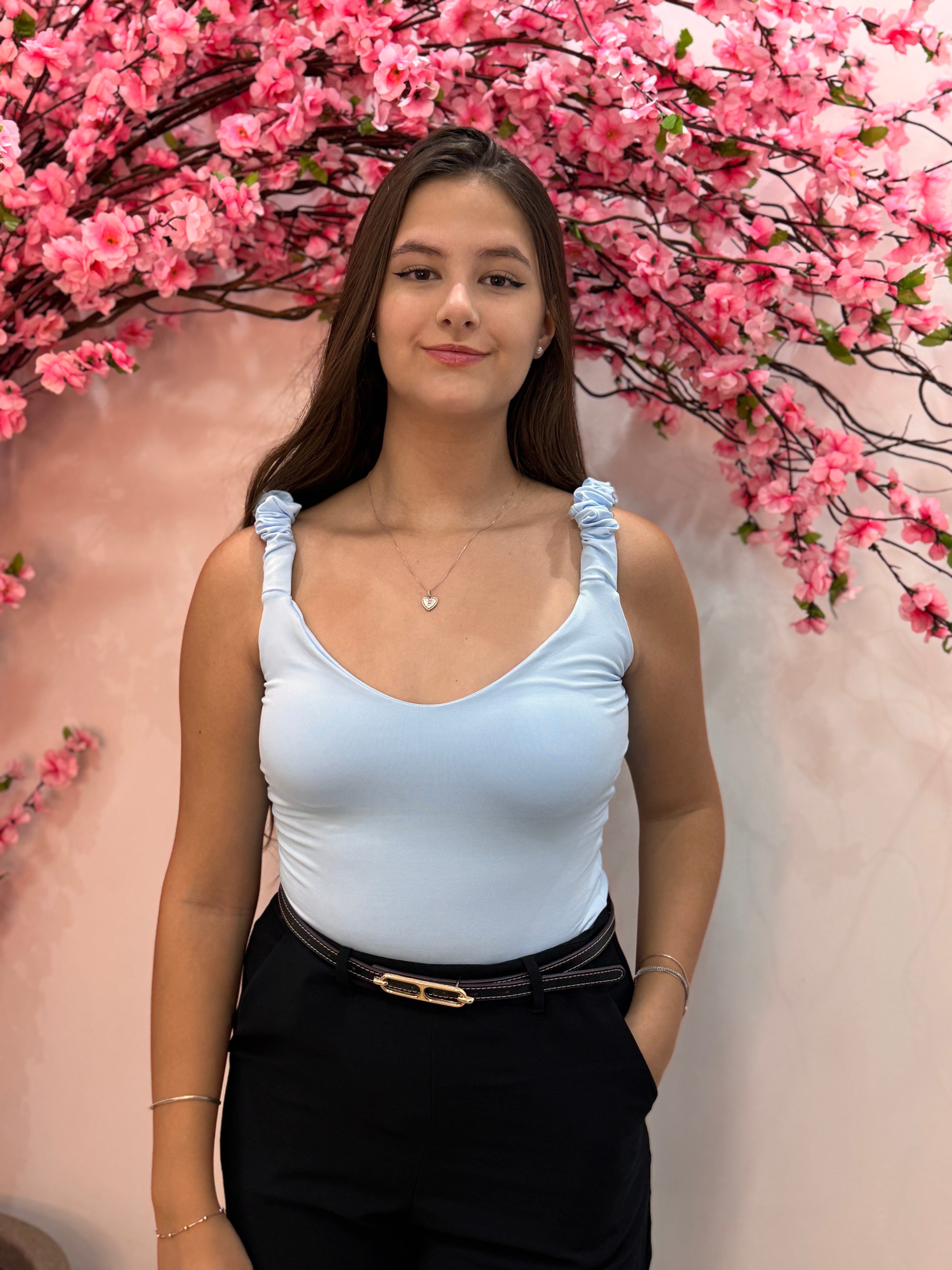 Body de alça franzida - Azul Bebê