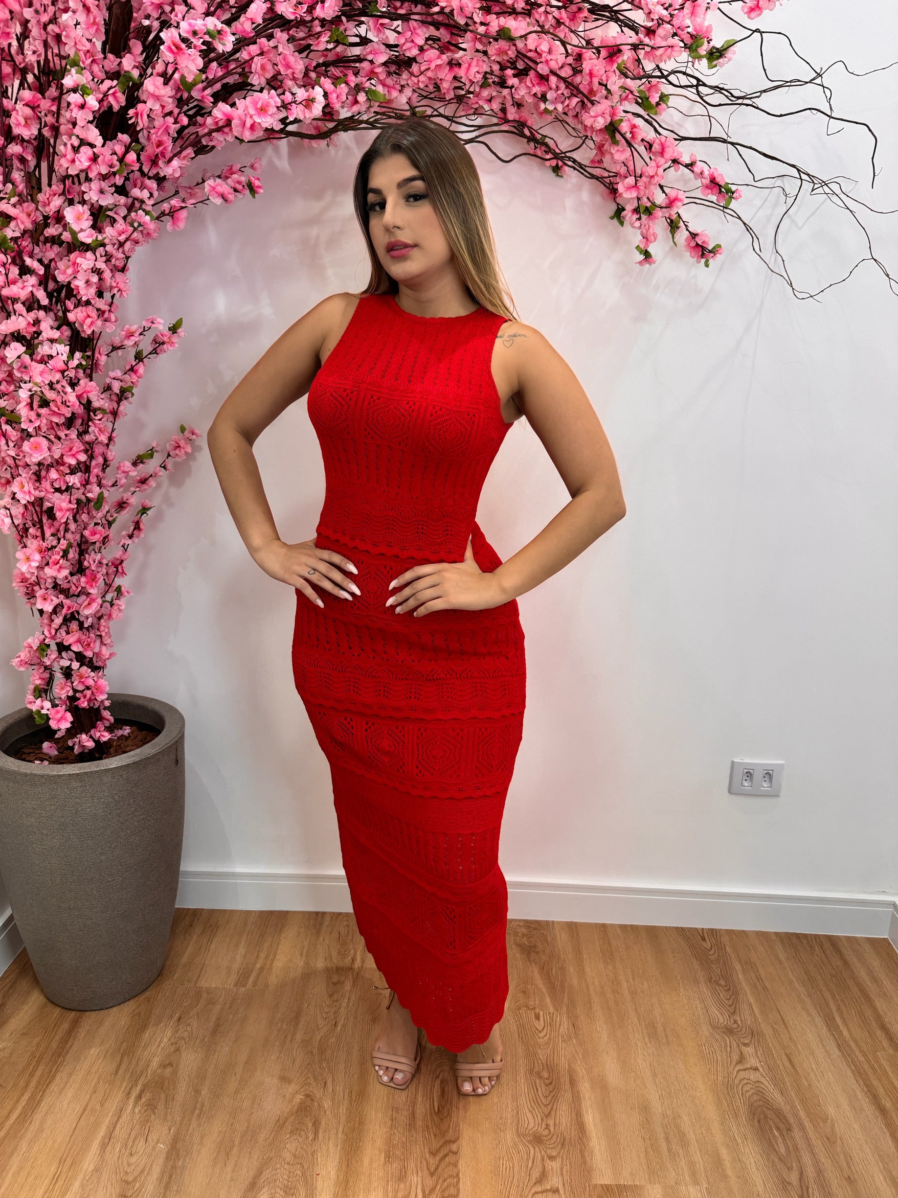 Vestido Cassia Tricot - Vermelho