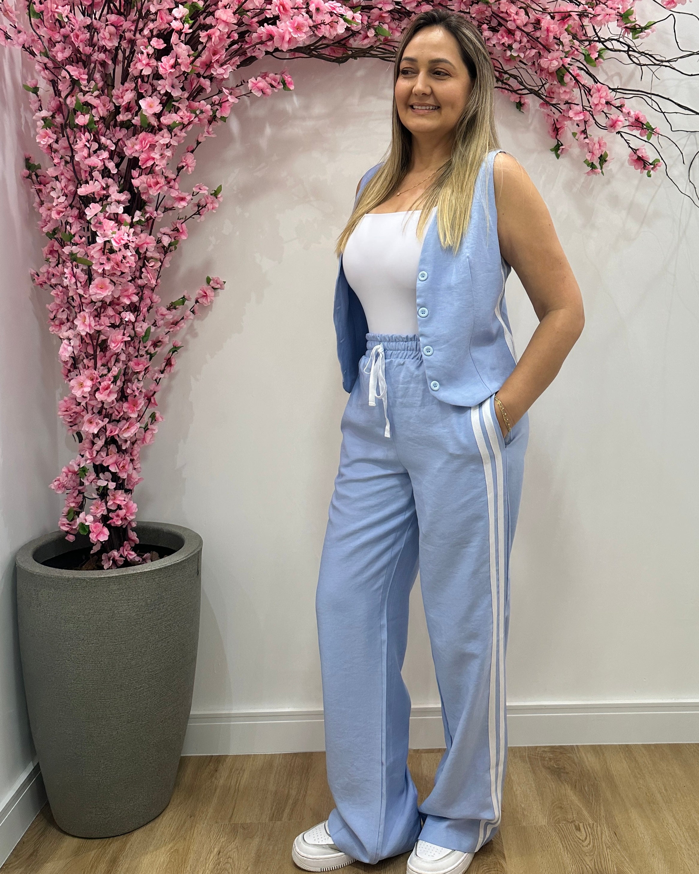 Conjunto Marant Listras Laterais - Azul Bebê